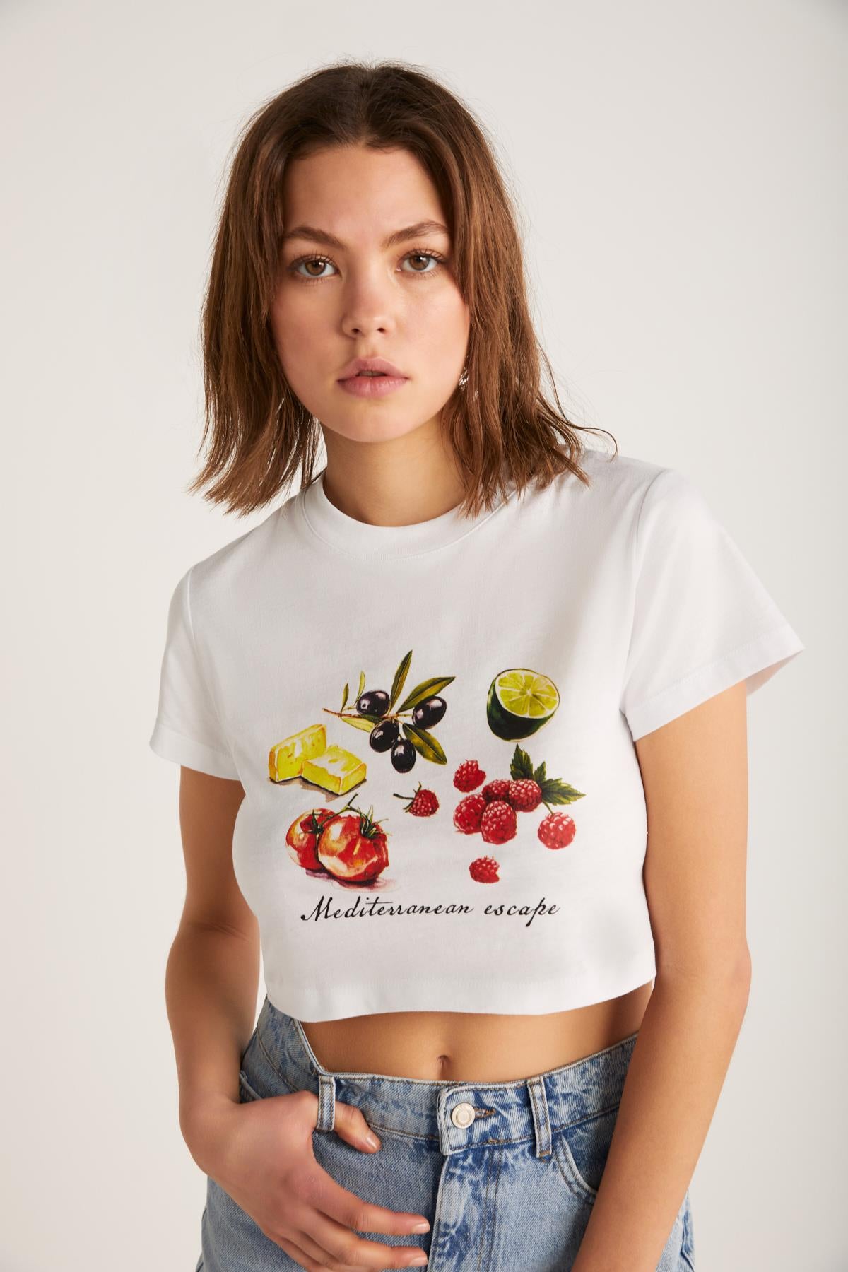 SERENE Damen Print Crop-Shirt