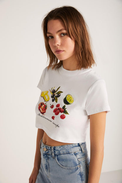 SERENE Damen Print Crop-Shirt