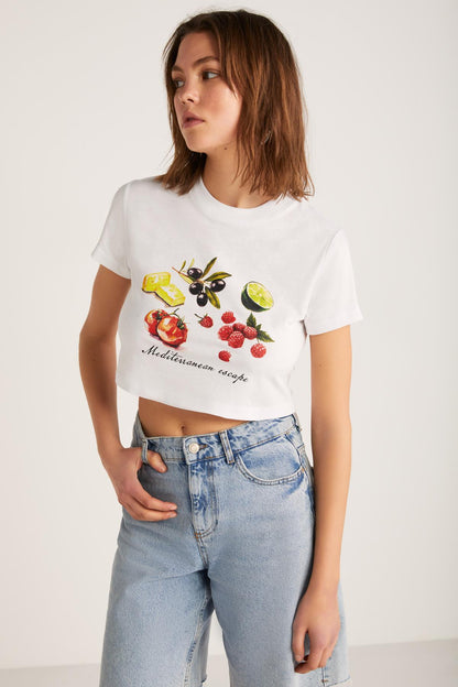SERENE Damen Print Crop-Shirt