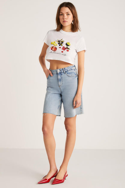 SERENE Damen Print Crop-Shirt