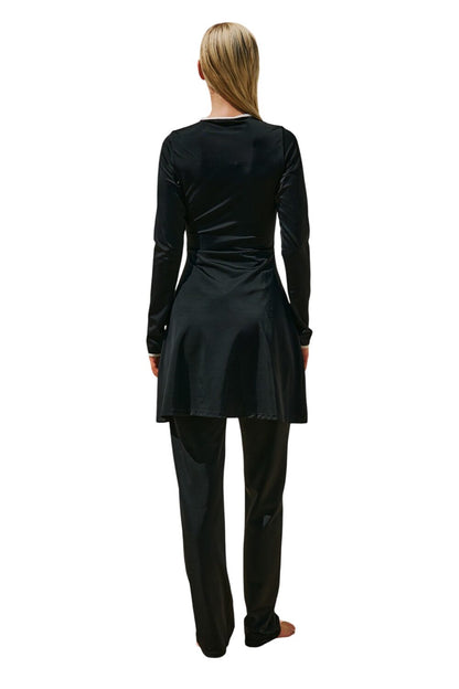 Gestreiftes Badekleid mit Details, schwarz