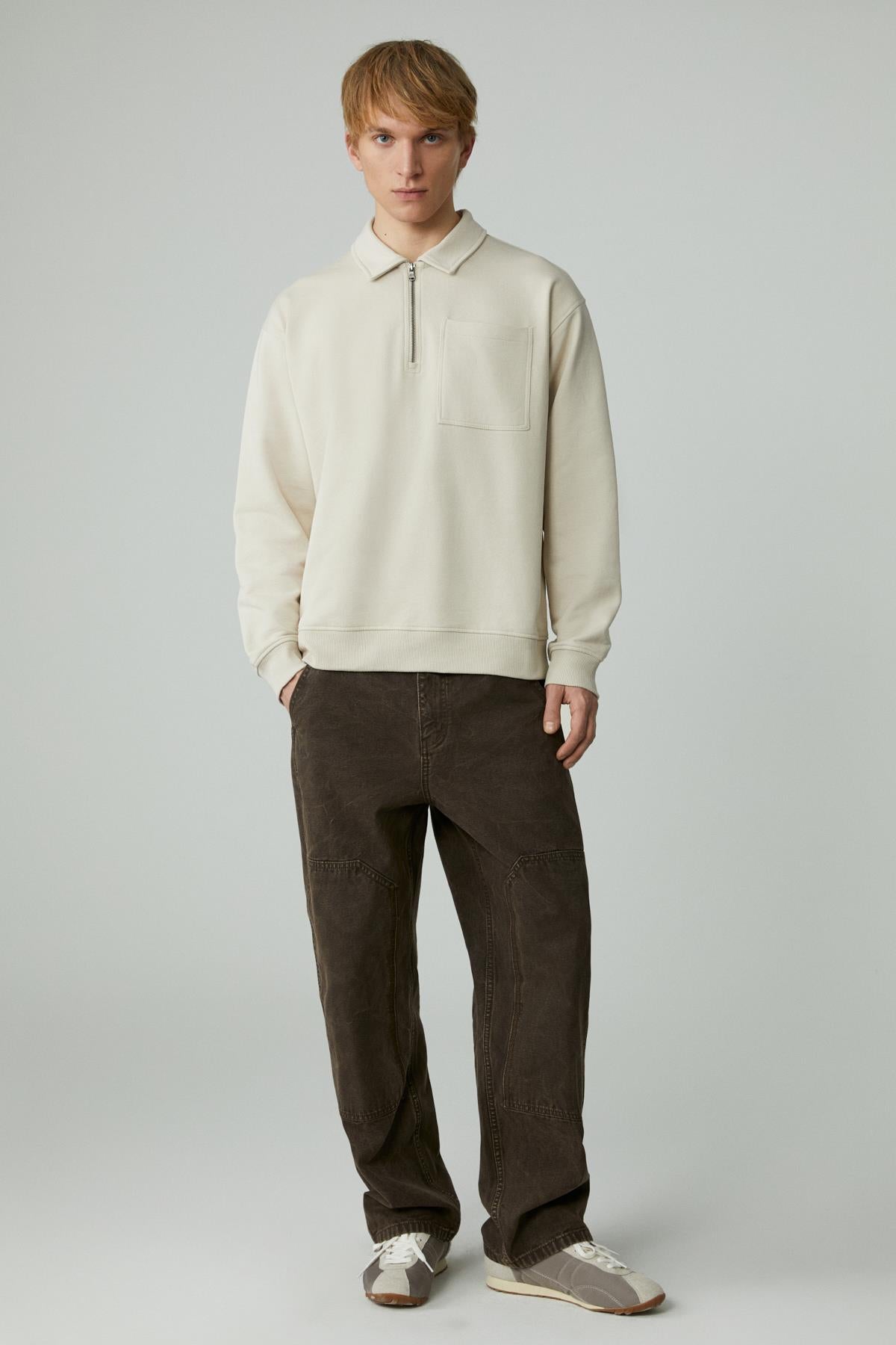 GRIMELANGE SHIFTD Herren Zip Sweatshirt Rundhals Beige