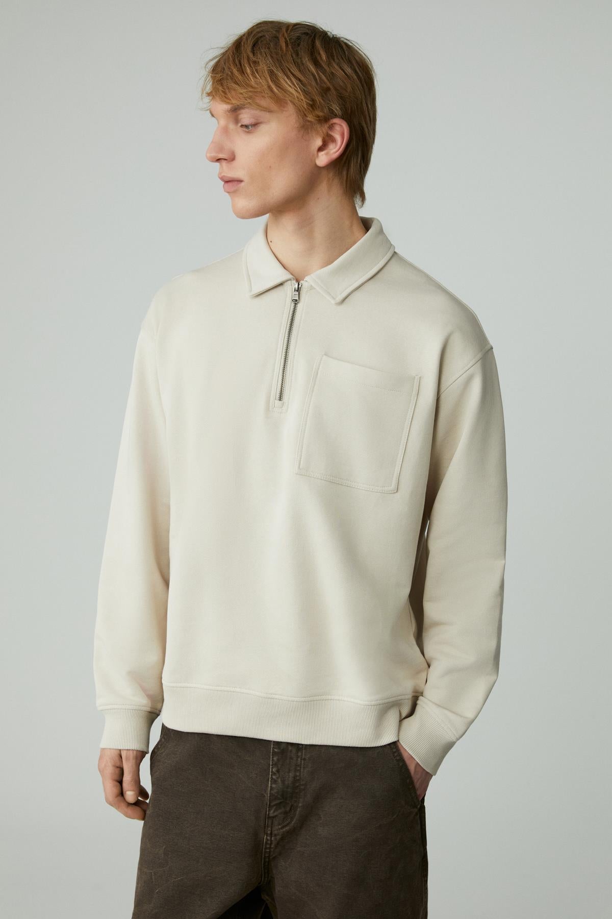GRIMELANGE SHIFTD Herren Zip Sweatshirt Rundhals Beige