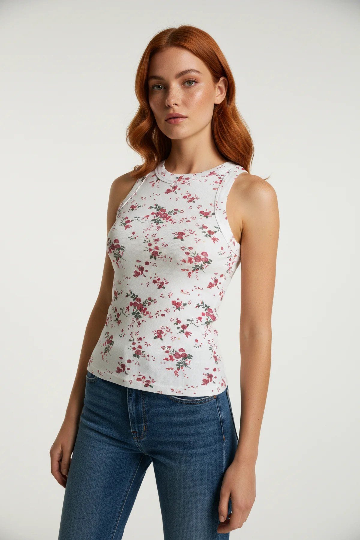 Ärmelloses Tanktop mit Blumenmuster