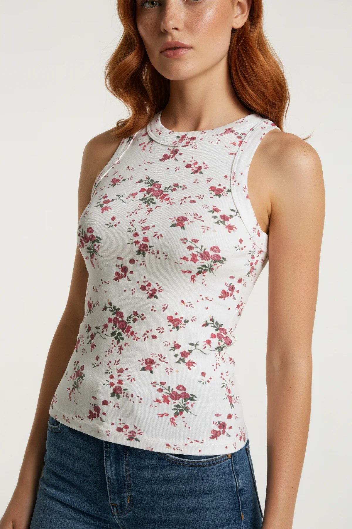 Ärmelloses Tanktop mit Blumenmuster