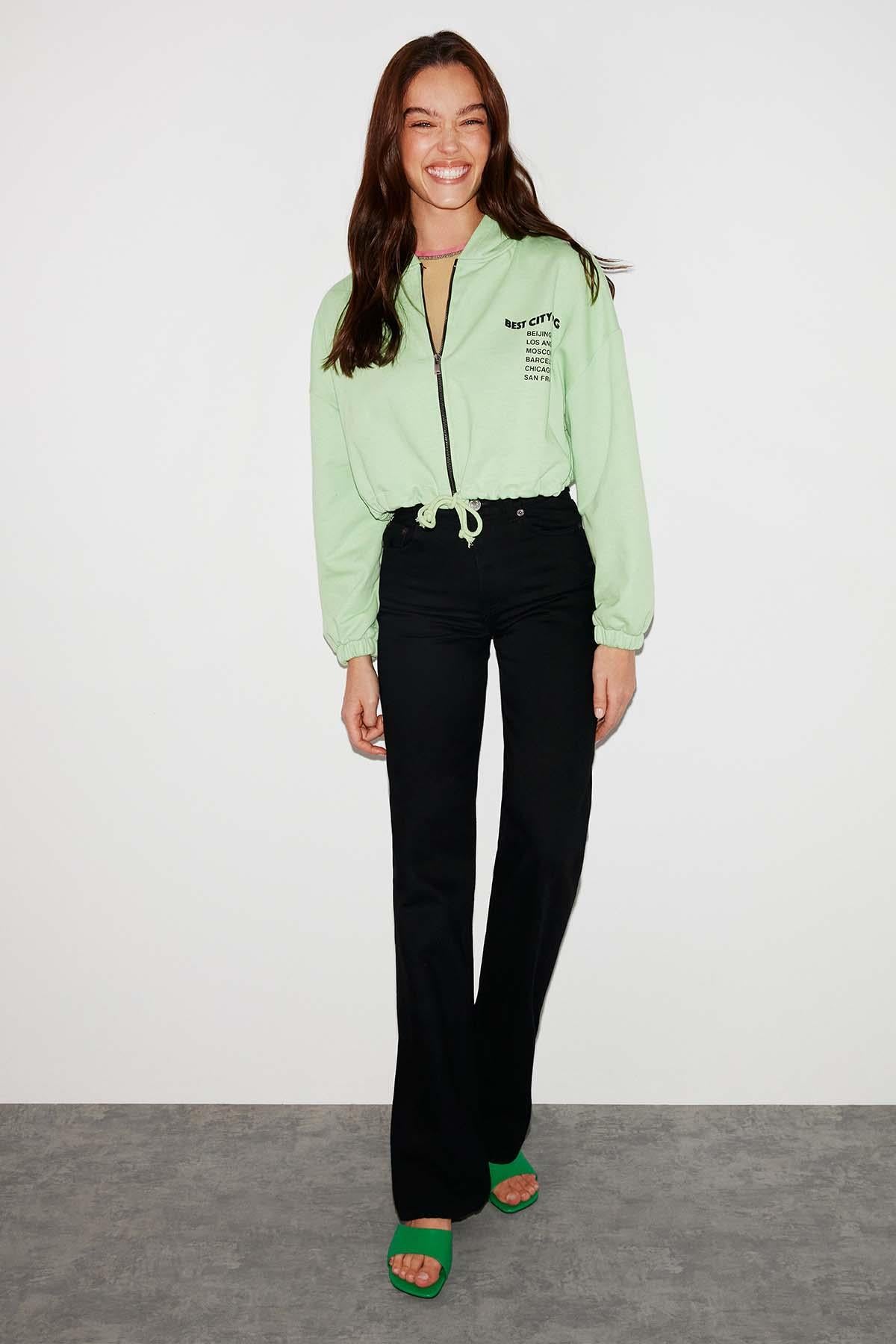 ETHIQUET SILK Crop Sweatshirt Green