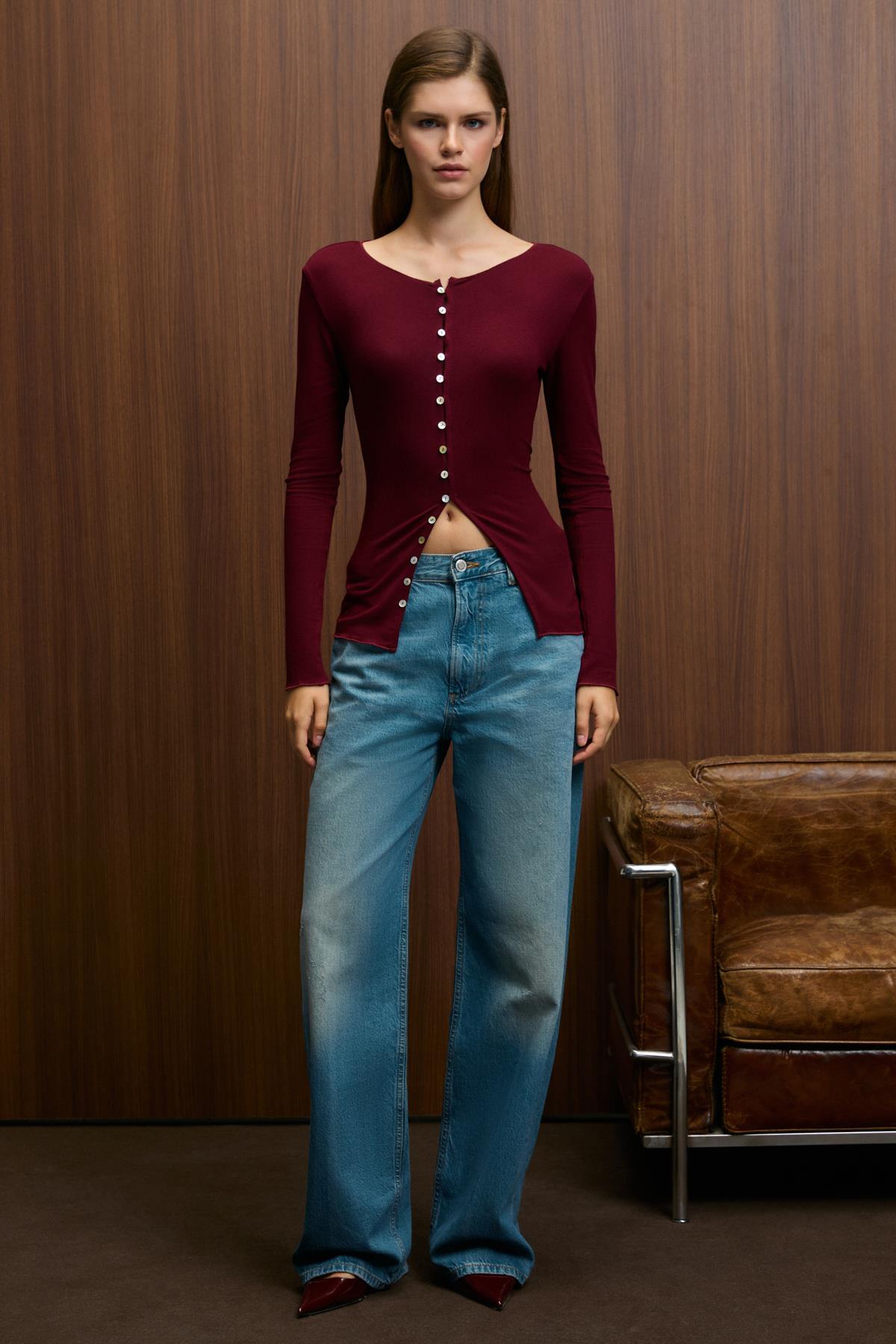 GRIMELANGE SILLARIE Damen Langarm Bluse Bordeaux