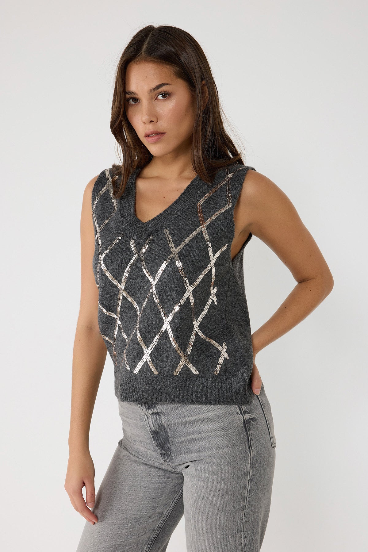 Paillettenstrickpullover
