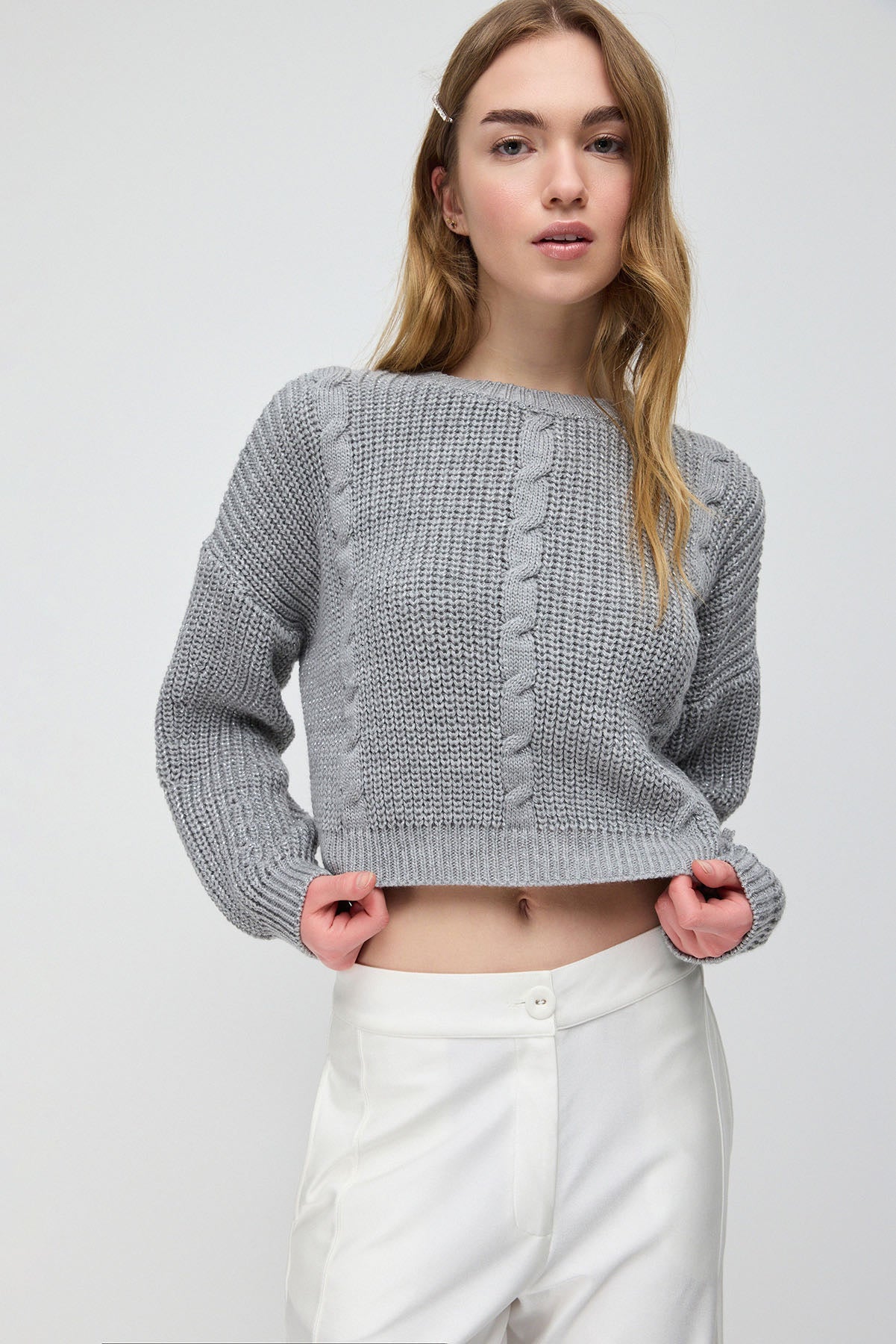 Glitzernder Crop-Pullover