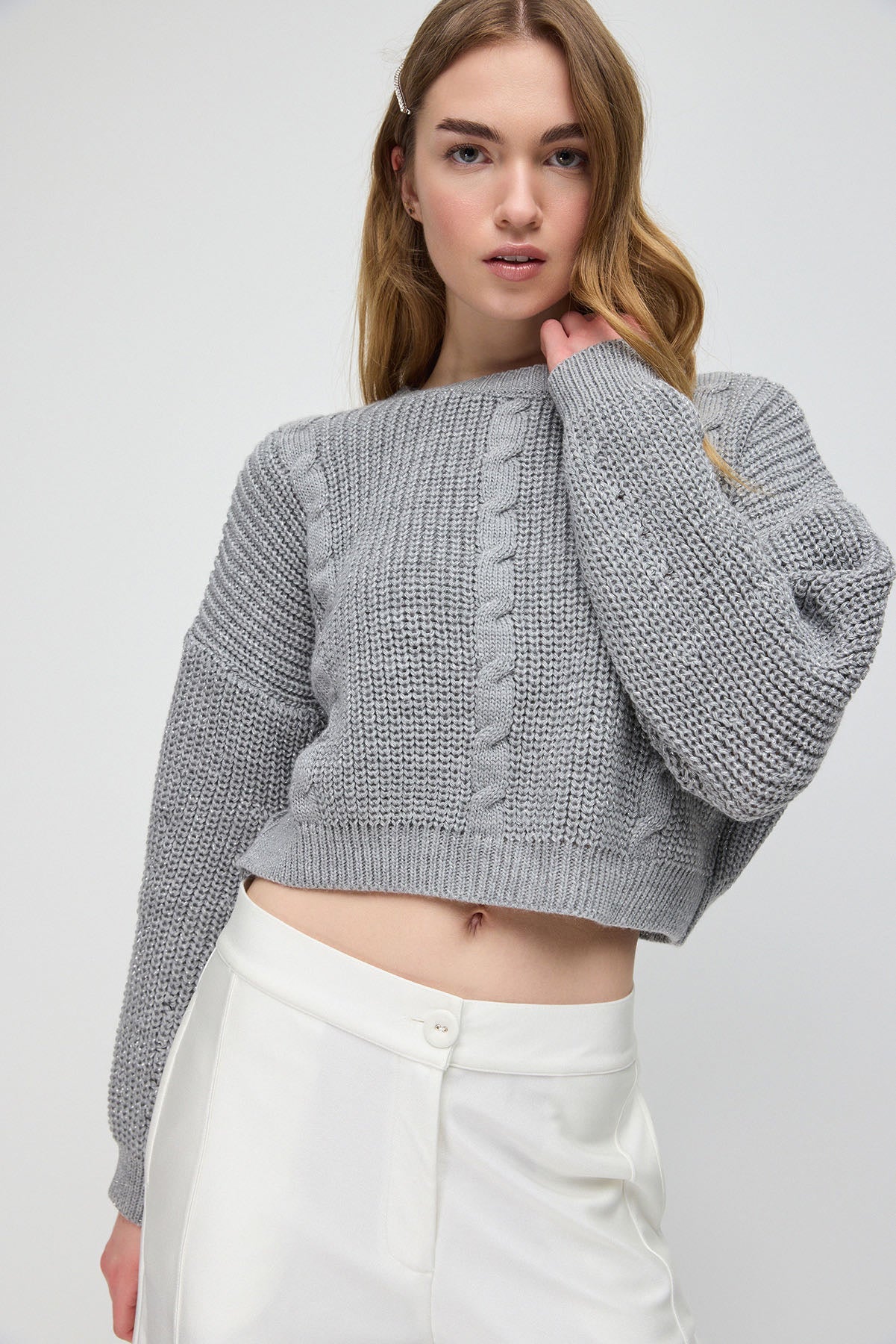 Glitzernder Crop-Pullover