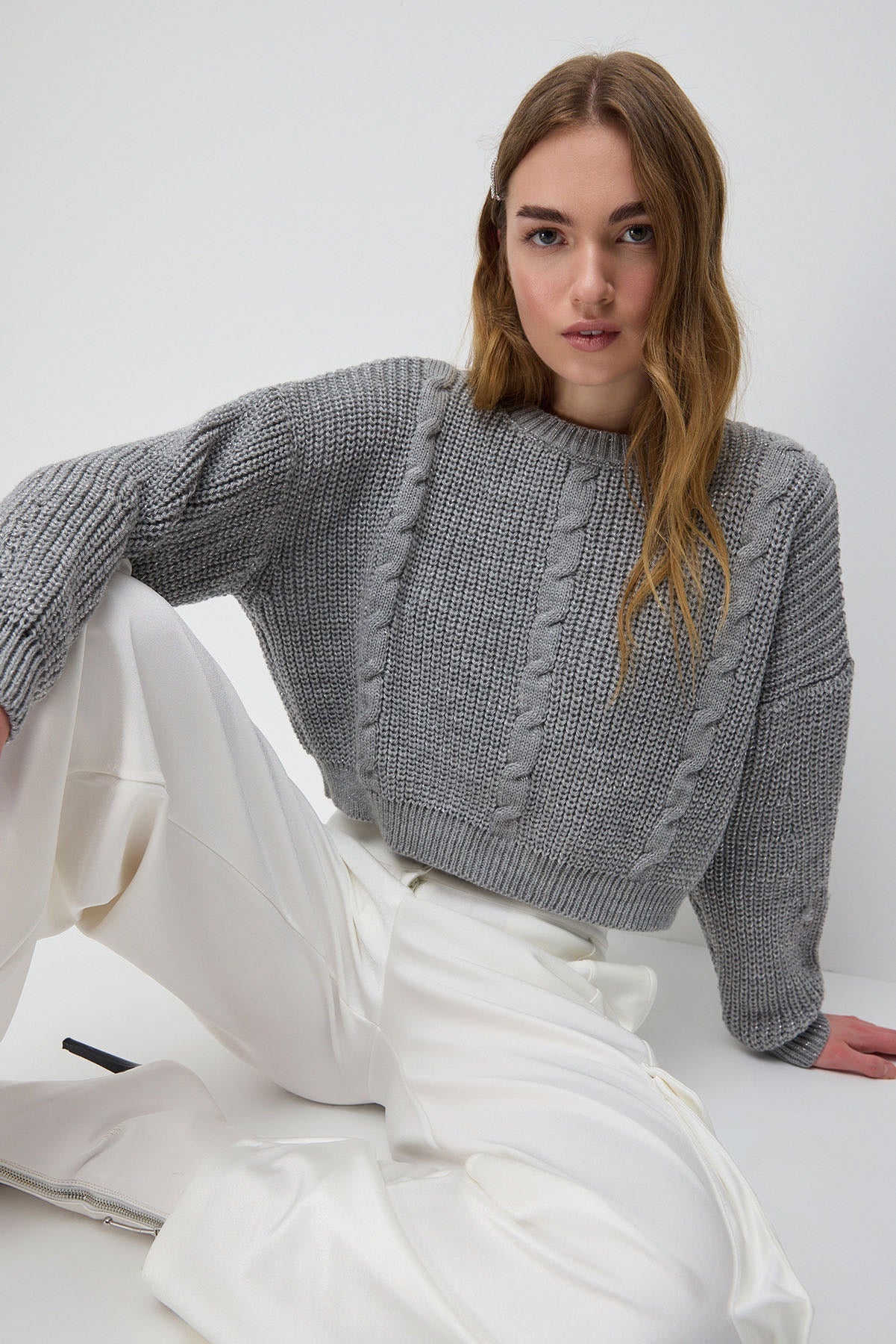 Glitzernder Crop-Pullover