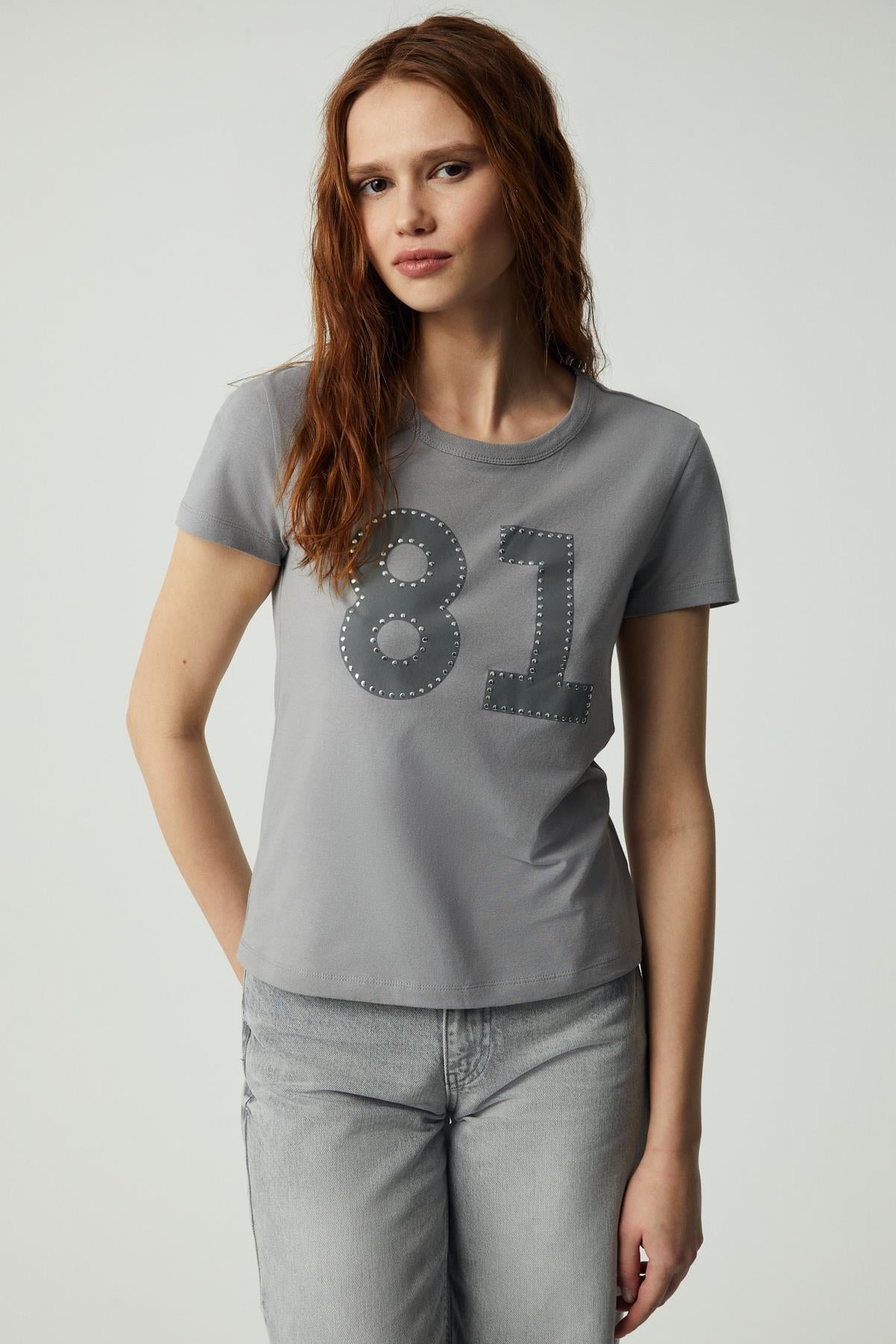 ETHIQUET SINCE Damen Print Rundhals Shirt Hellgrau