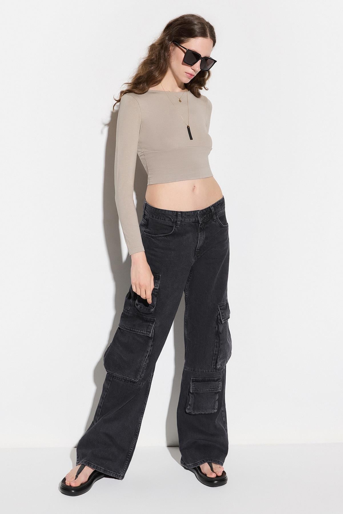 Langärmelige Crop-Bluse