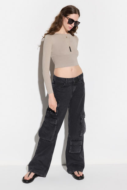 Langärmelige Crop-Bluse