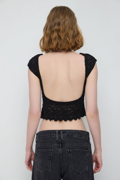 Rückenfreies Spitzen-Crop-Top