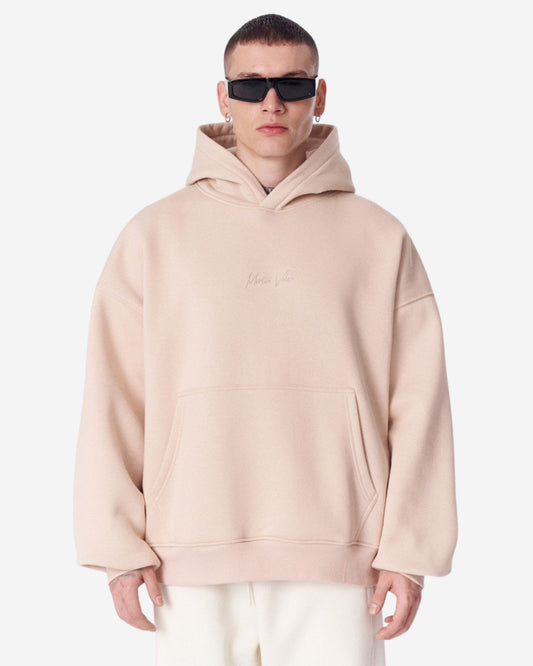 Bestickter Beige Kapuzenpullover - Größe L