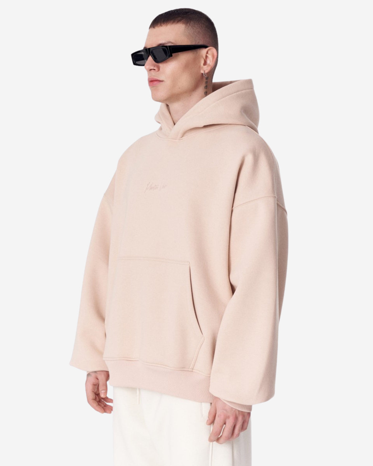 Bestickter Beige Kapuzenpullover - Größe L