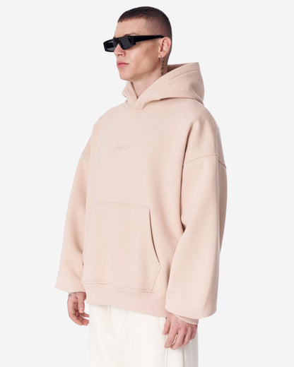 Bestickter Beige Kapuzenpullover - Größe L