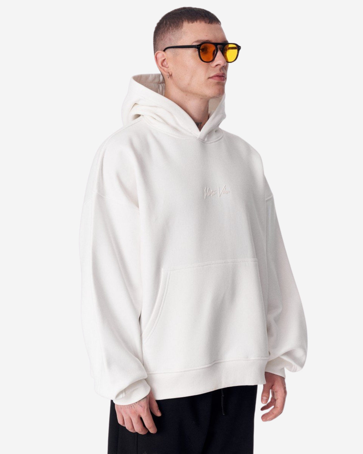 Bestickter Beige Kapuzenpullover - Größe L