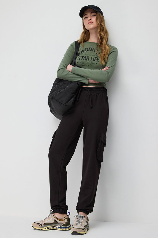 Schwarze Basic Cargo Jogger-Sweatpants
