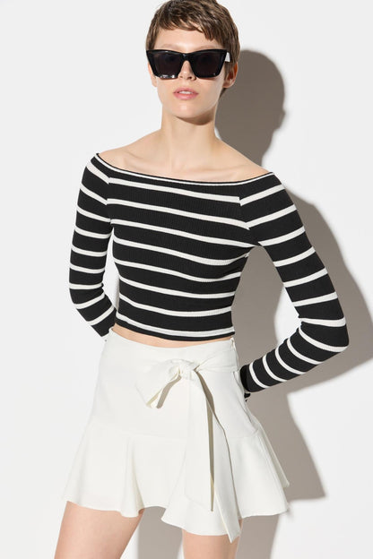 Langärmlige, gestreifte Crop-Bluse