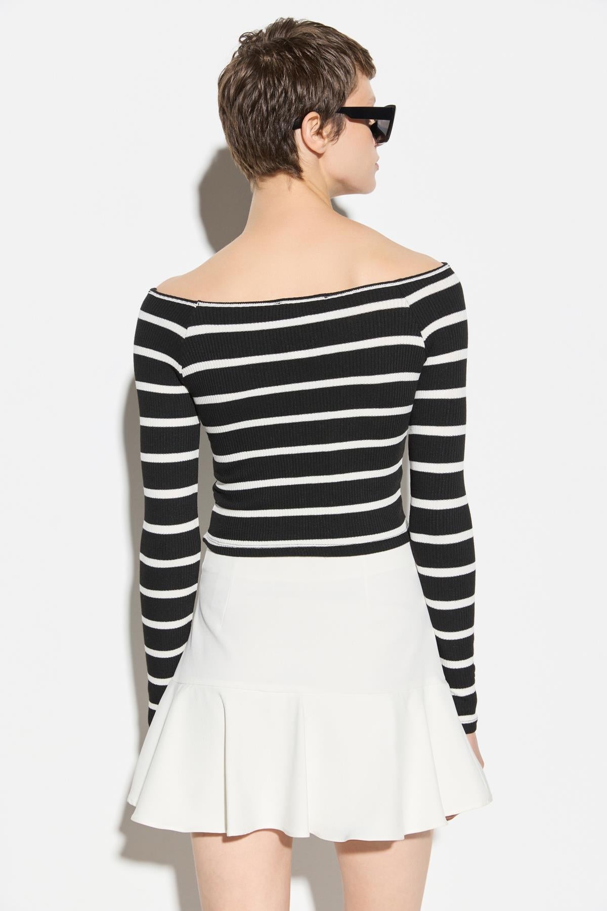 Langärmlige, gestreifte Crop-Bluse