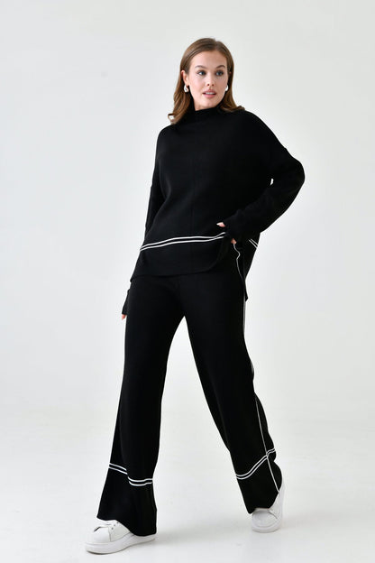 Zweiteiliges Strickset aus Oversize-Pullover und hochgeschnittener Hose