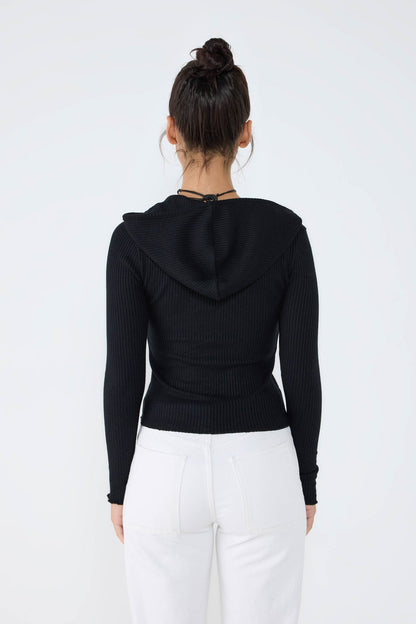 Strickcardigan mit Kapuze und Reißverschluss
