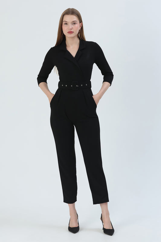 Wickelkragen-Jumpsuit mit langen Ärmeln