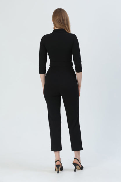 Wickelkragen-Jumpsuit mit langen Ärmeln