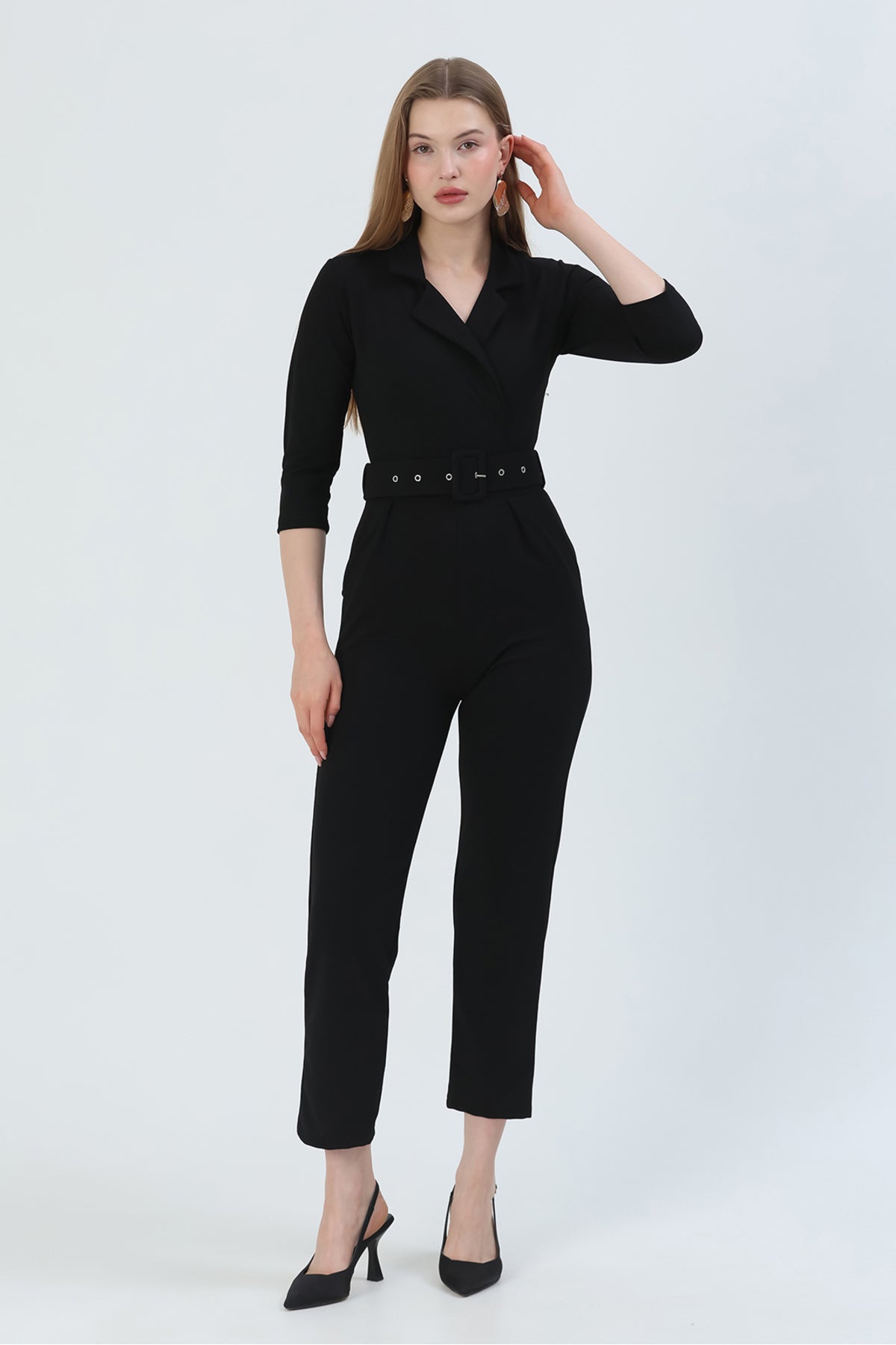 Wickelkragen-Jumpsuit mit langen Ärmeln