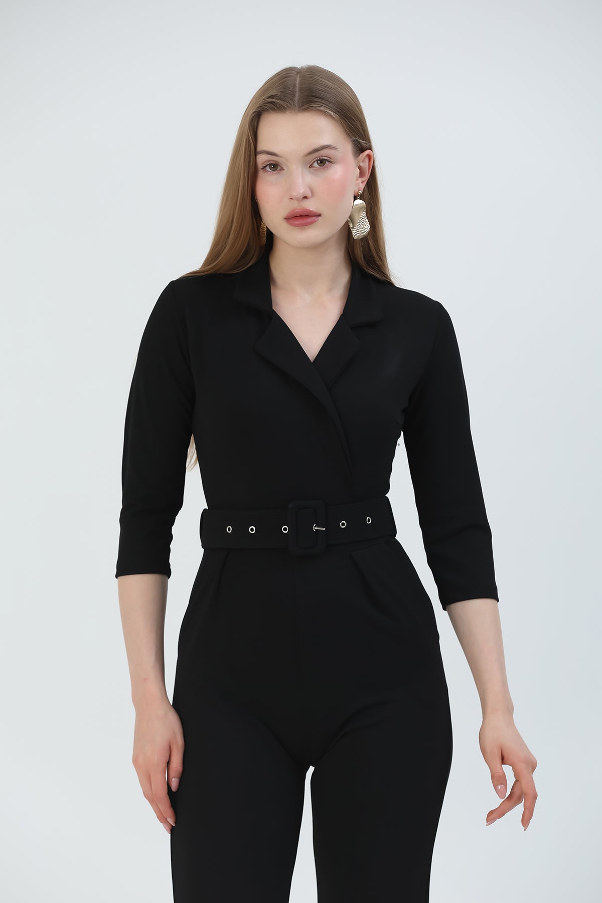 Wickelkragen-Jumpsuit mit langen Ärmeln