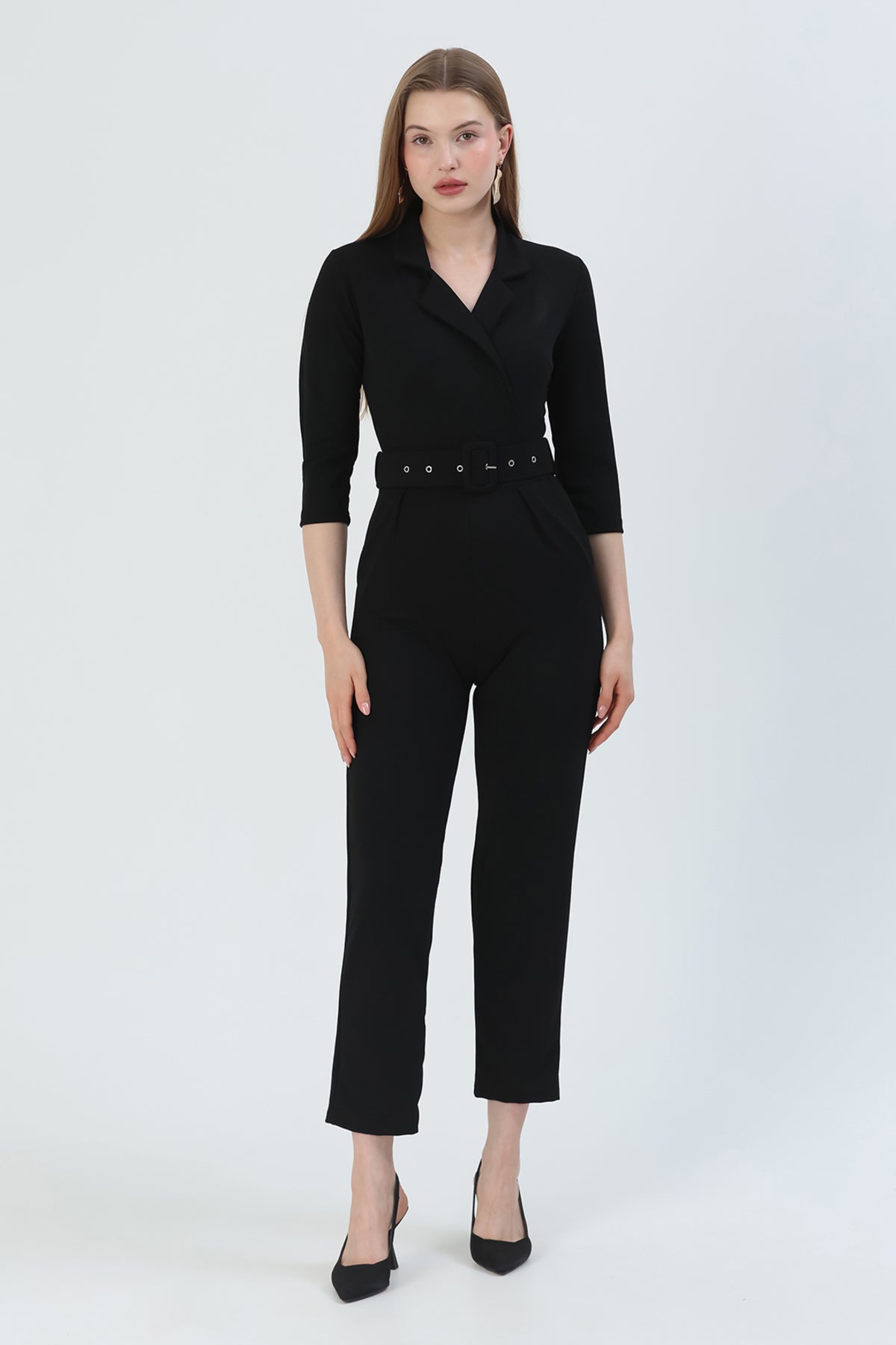 Wickelkragen-Jumpsuit mit langen Ärmeln