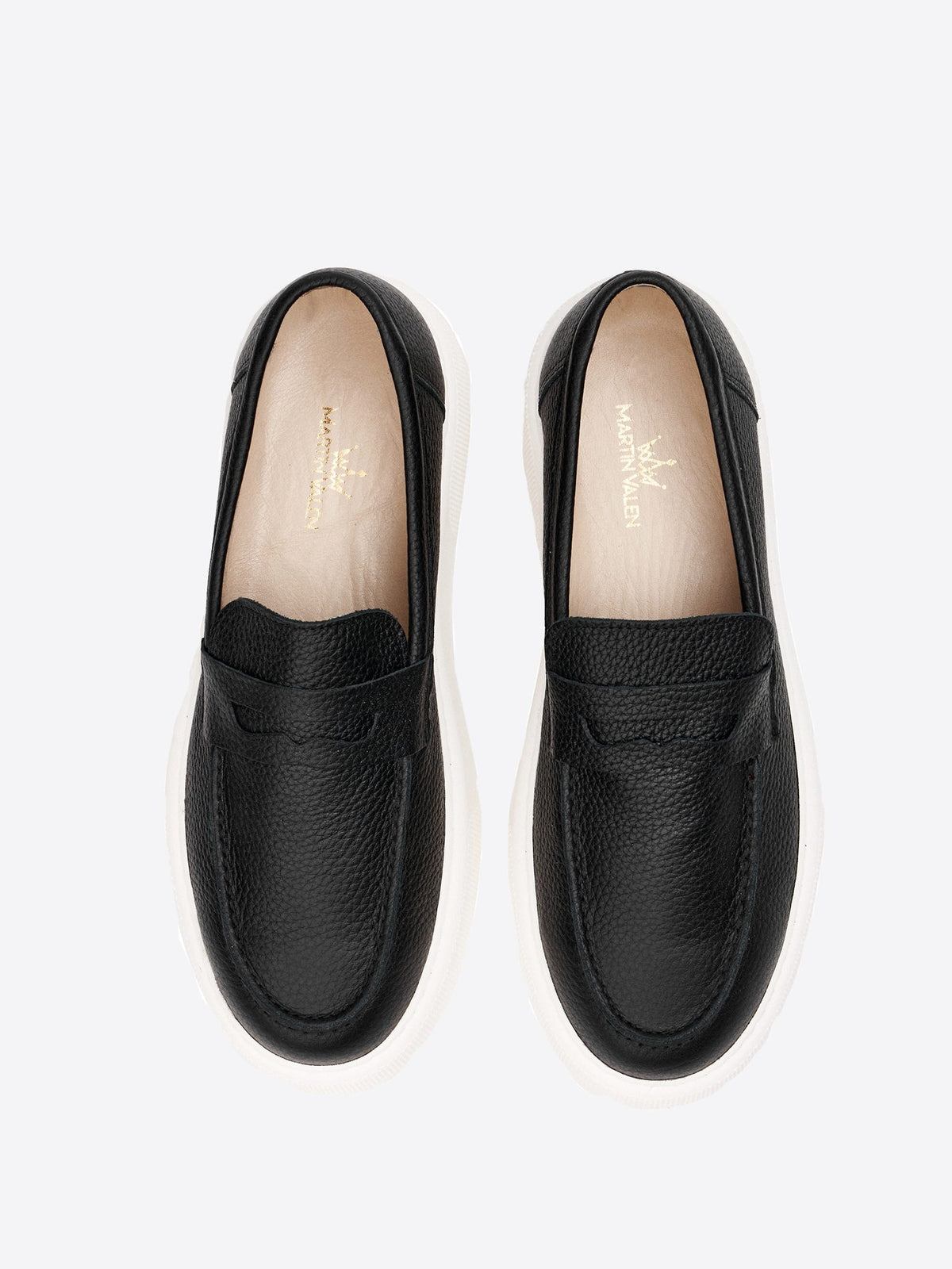 Schwarze und weiße Herren-Loafer mit dicker Sohle