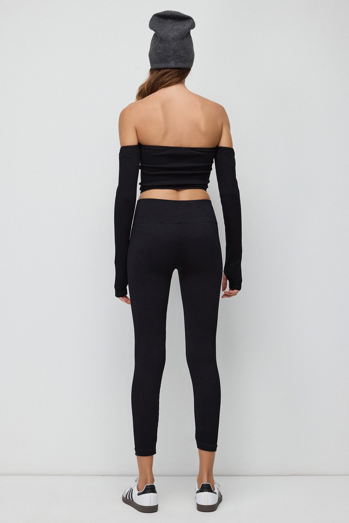 Schwarze, nahtlose Sportleggings mit hohem Bund
