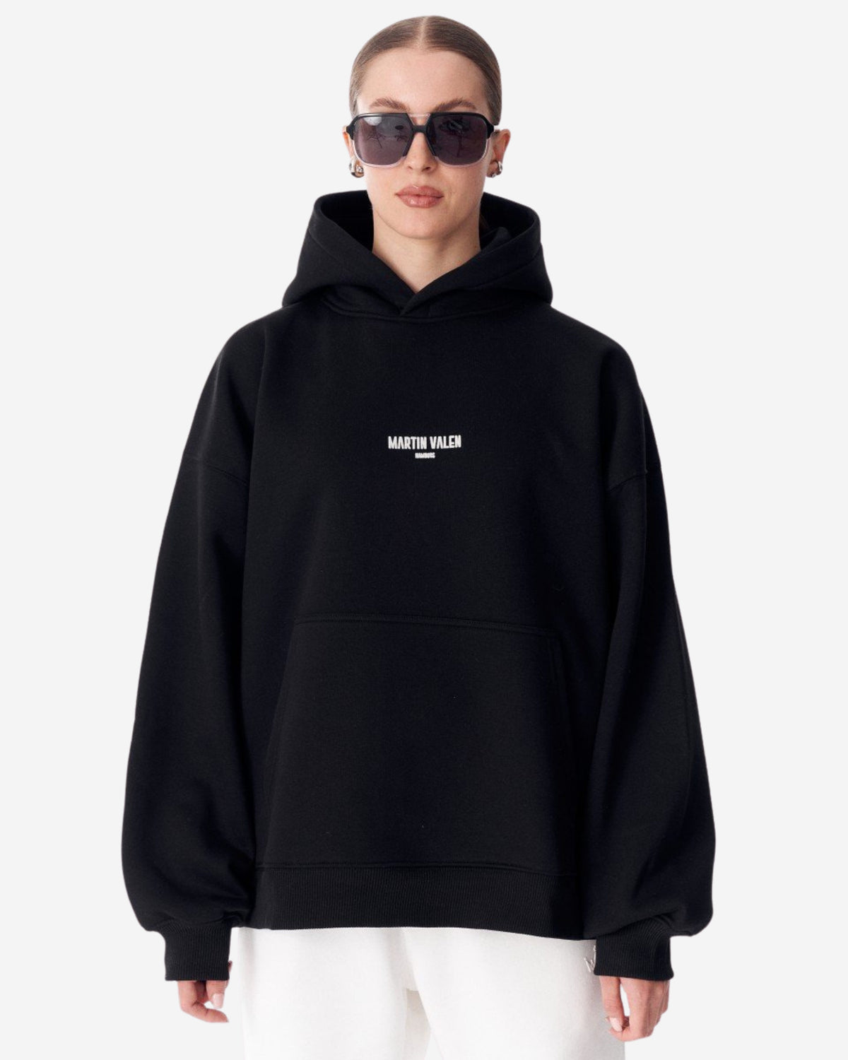 Extra Große Damen Kapuzenpullover mit Slogan-Druck - Schwarz