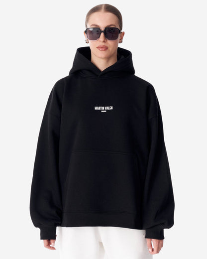 Extra Große Damen Kapuzenpullover mit Slogan-Druck - Schwarz