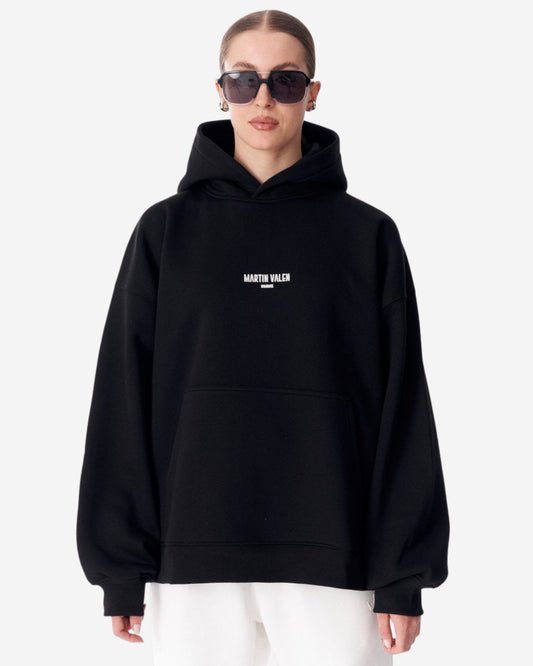 Extra Große Damen Kapuzenpullover mit Slogan-Druck - Schwarz