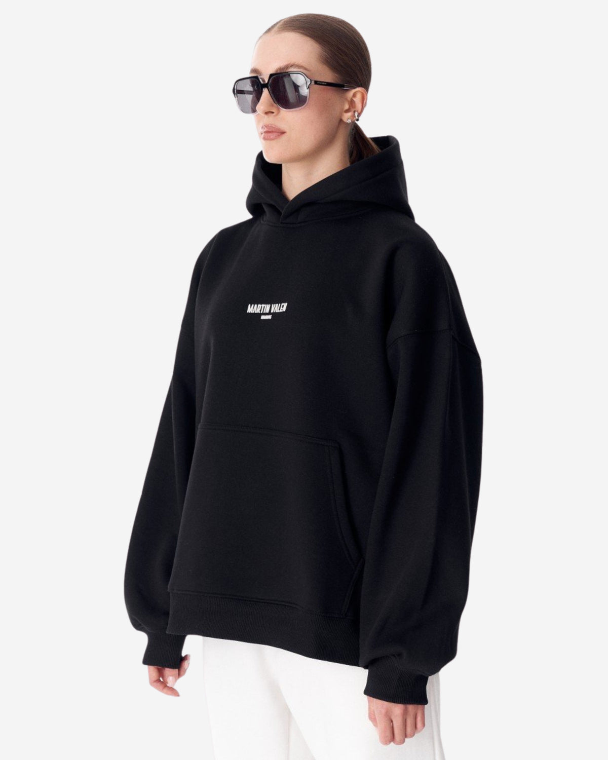 Extra Große Damen Kapuzenpullover mit Slogan-Druck - Schwarz