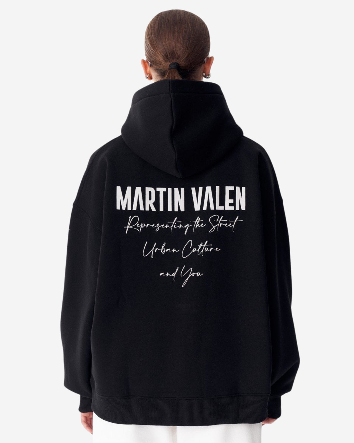 Extra Große Damen Kapuzenpullover mit Slogan-Druck - Schwarz