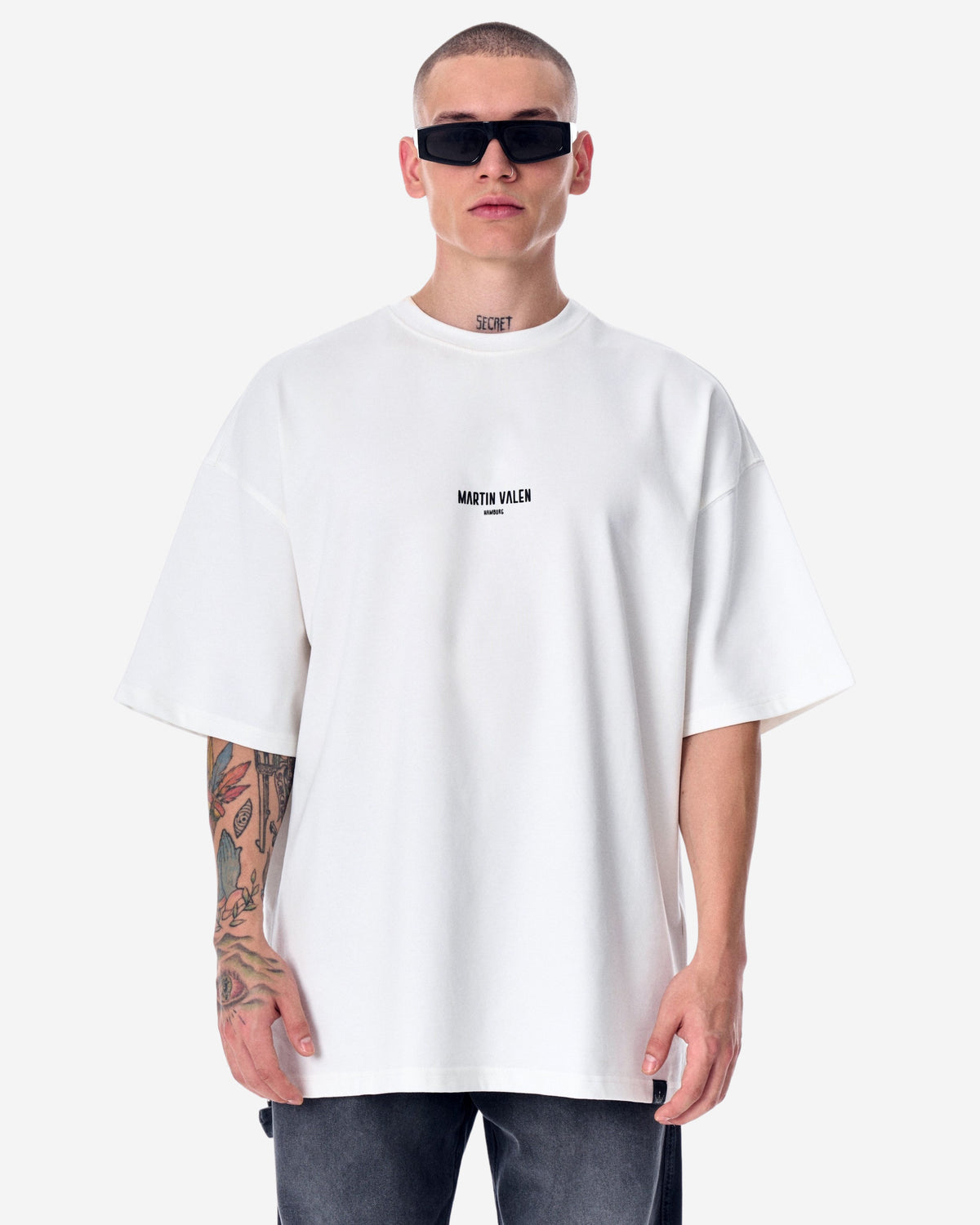 Designer Weiß Bedrucktes T-Shirt - Groß