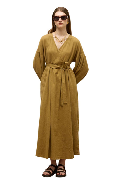 Smaragd Baumwoll Wickelkleid