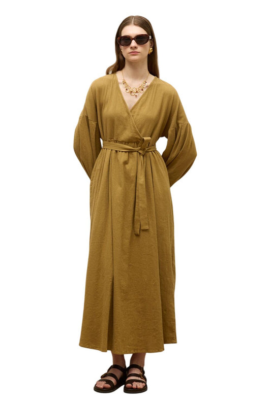 Smaragd Baumwoll Wickelkleid