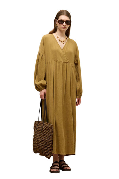 Smaragd Baumwoll Wickelkleid
