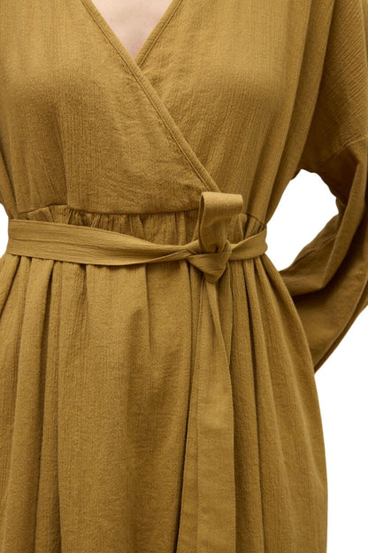 Smaragd Baumwoll Wickelkleid