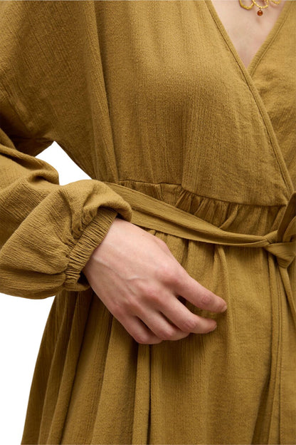 Smaragd Baumwoll Wickelkleid