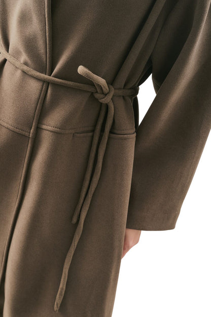 Weicher Kaschmirmantel mit Schal, Khaki