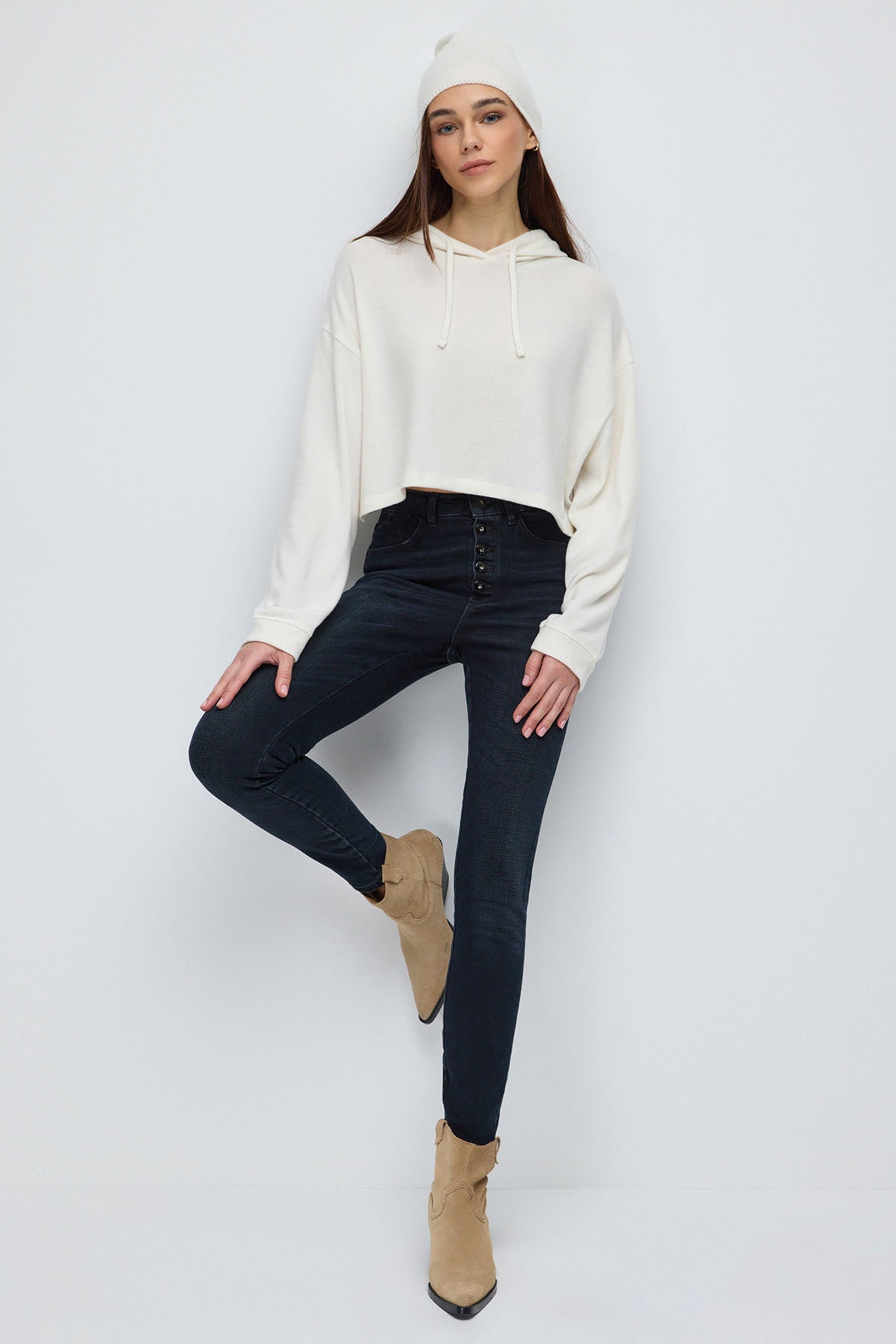 Kapuzen-Crop-Top aus weichem Strickmaterial
