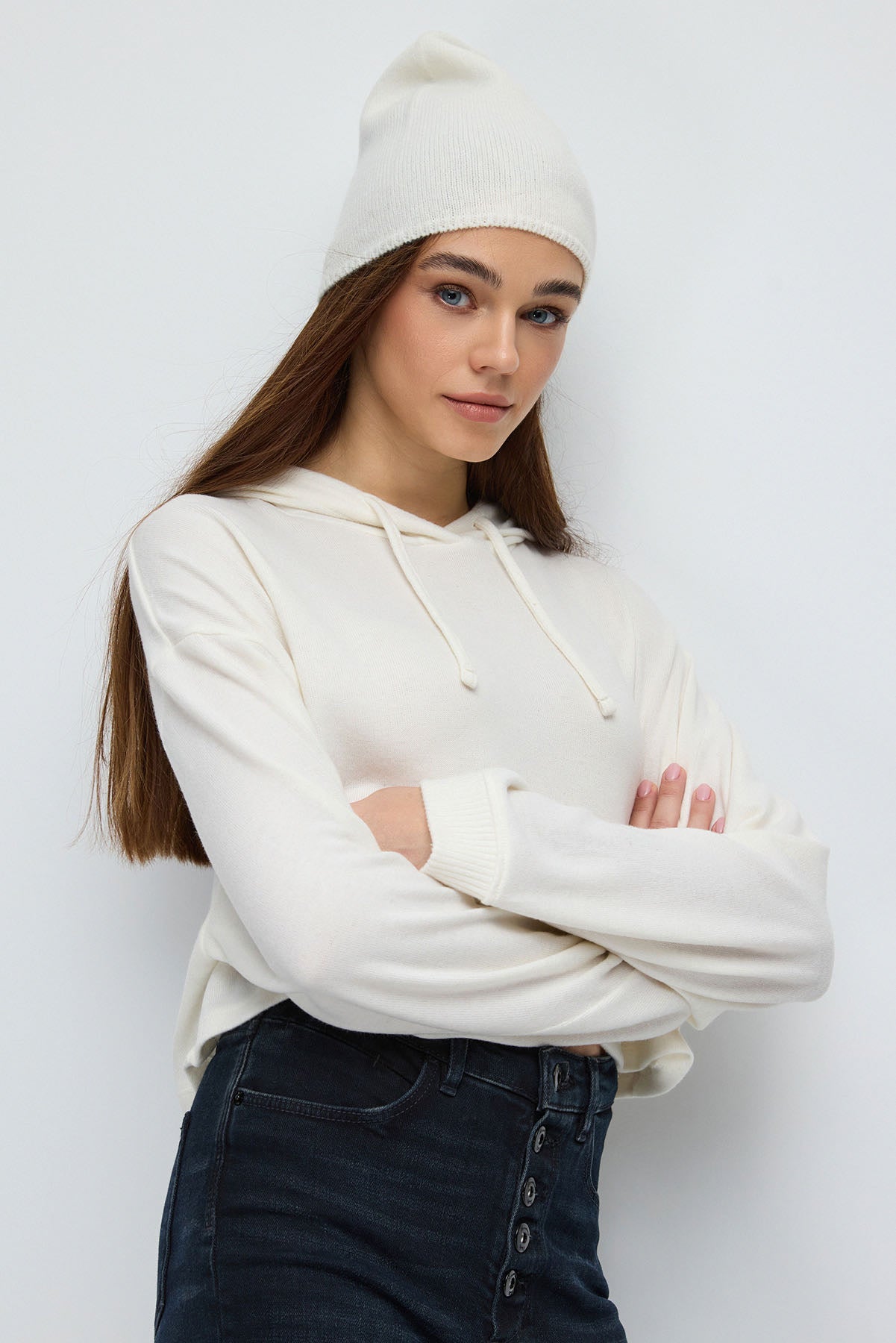 Kapuzen-Crop-Top aus weichem Strickmaterial