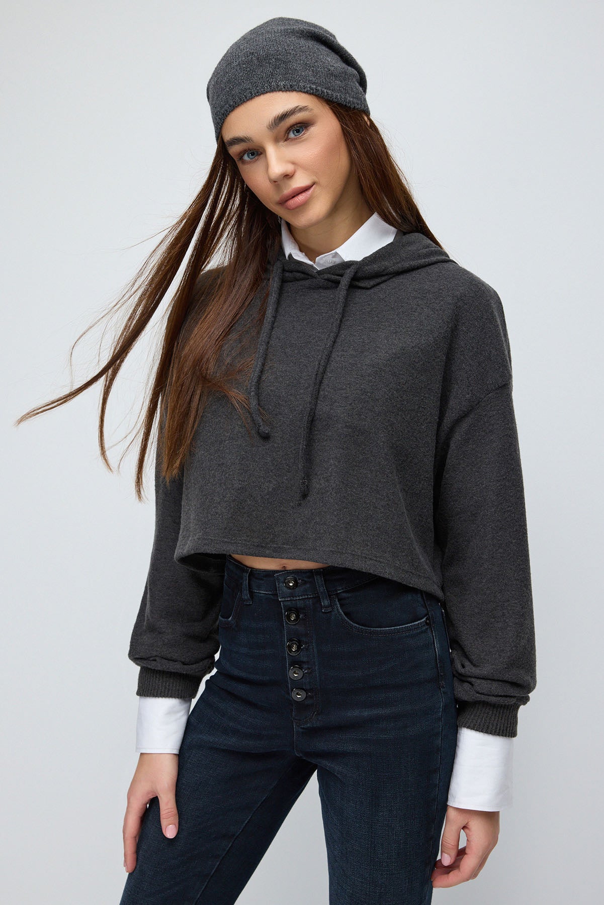 Kapuzen-Crop-Sweatshirt